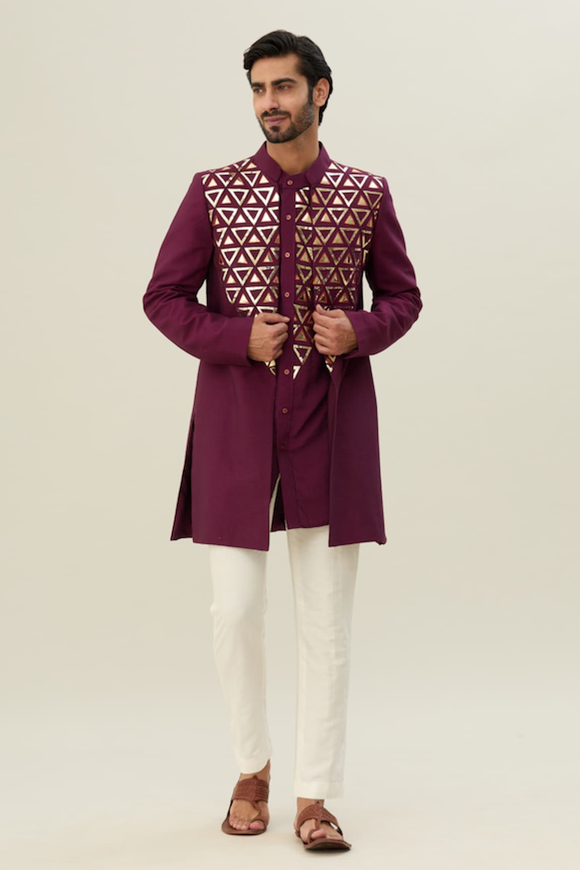 DiyaRajvvir Acrylic & Thread Embroidered Jacket Kurta Set