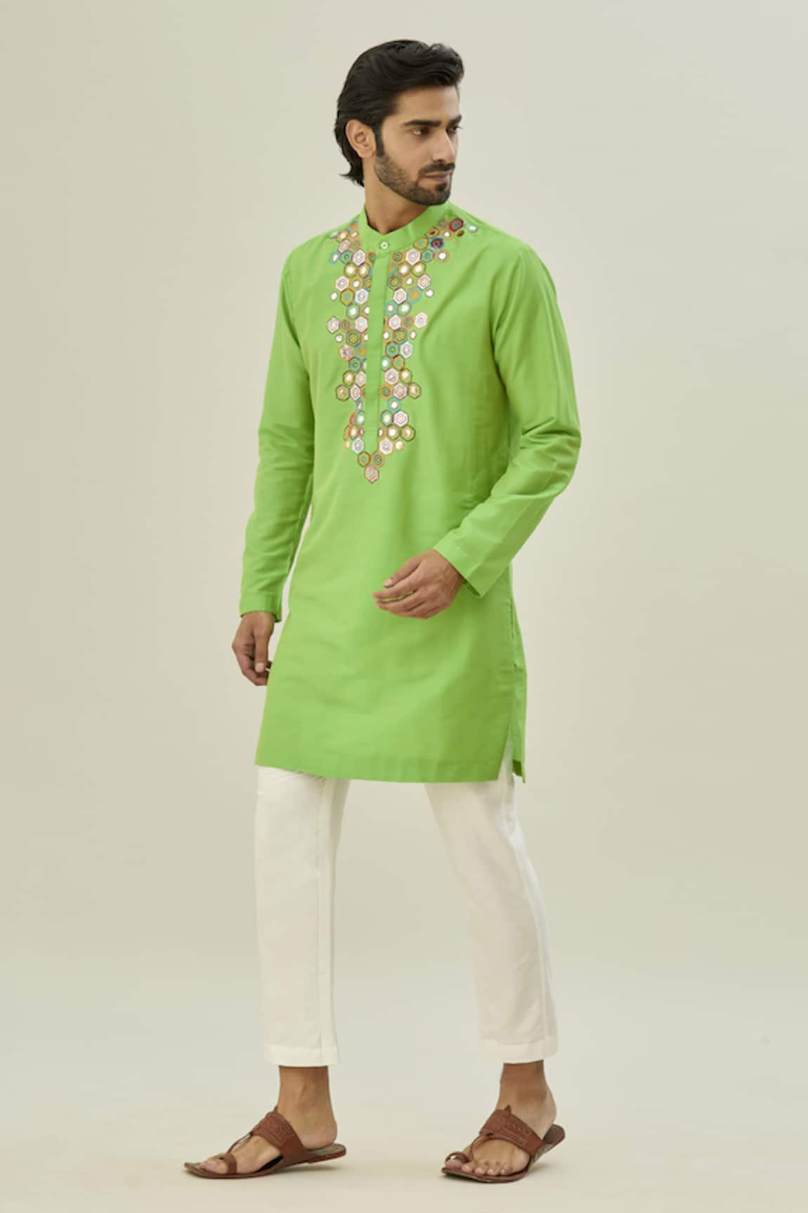 DiyaRajvvir Hexagon Acrylic Embroidered Kurta & Pant Set