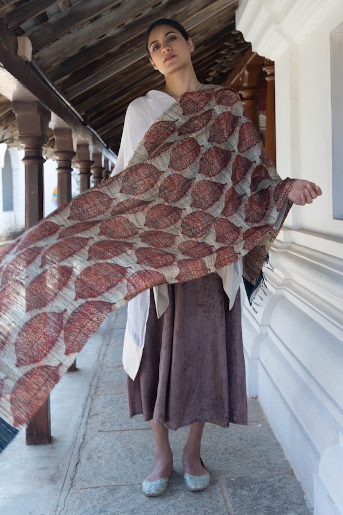 Aeshaane Silk Autumn Leaves Woven Scarf