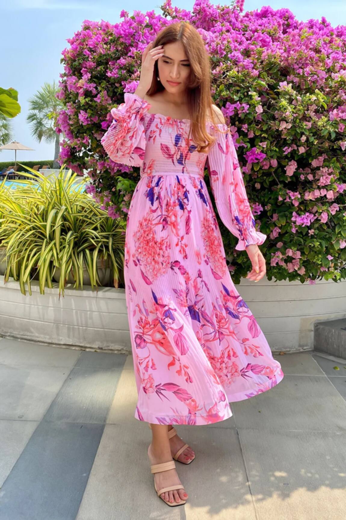 Verano By Tanya Bella Staci Florence Print Accordion Pleated Midi Dress