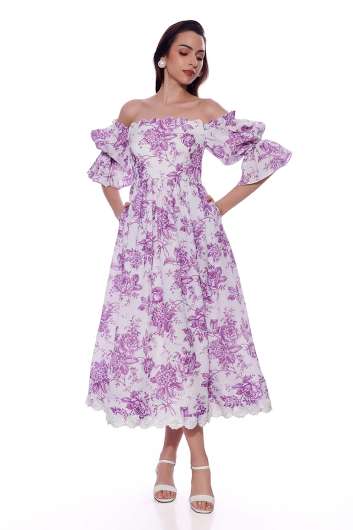 Verano by Tanya Rosa Floral Print Off Shoulder Dress