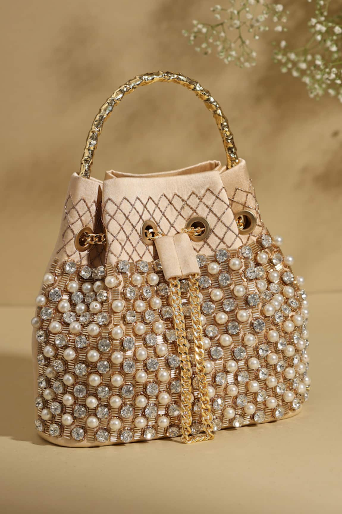 Be Chic Weave Embellished Bucket Bag