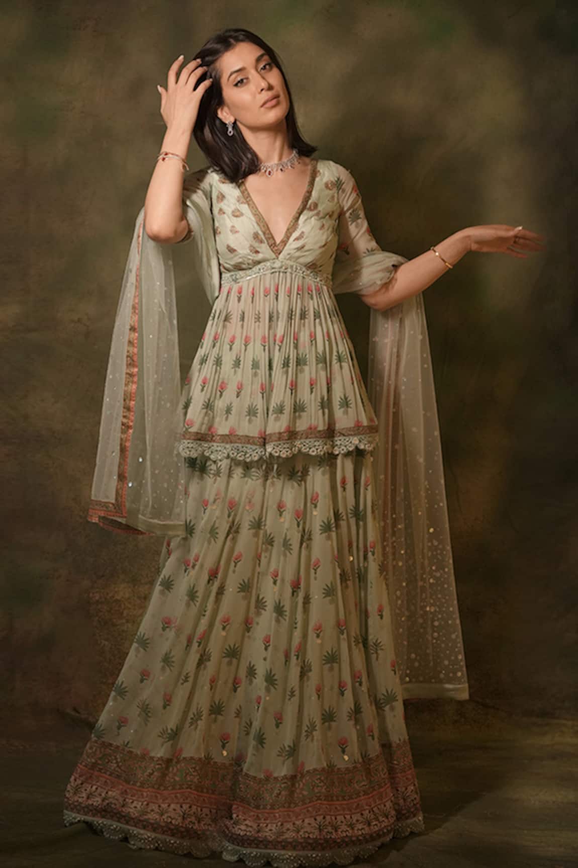 Archana Kochhar Floral Mughal Pattern Embellished Lehenga Set