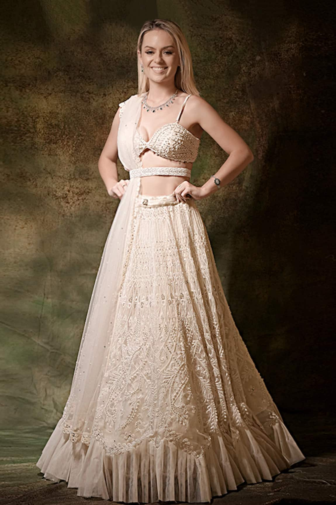 Archana Kochhar Pearls Hand Embroidered Blouse Lehenga Set