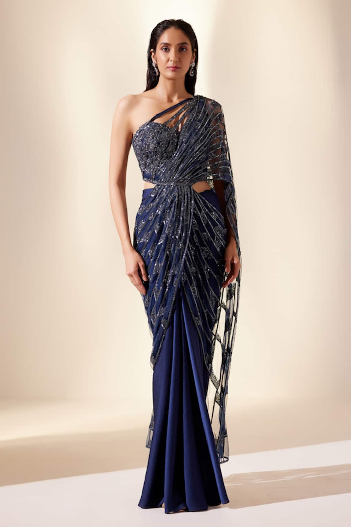 Adaara Couture Sequin Embroidered Drizzle Draped Saree Gown