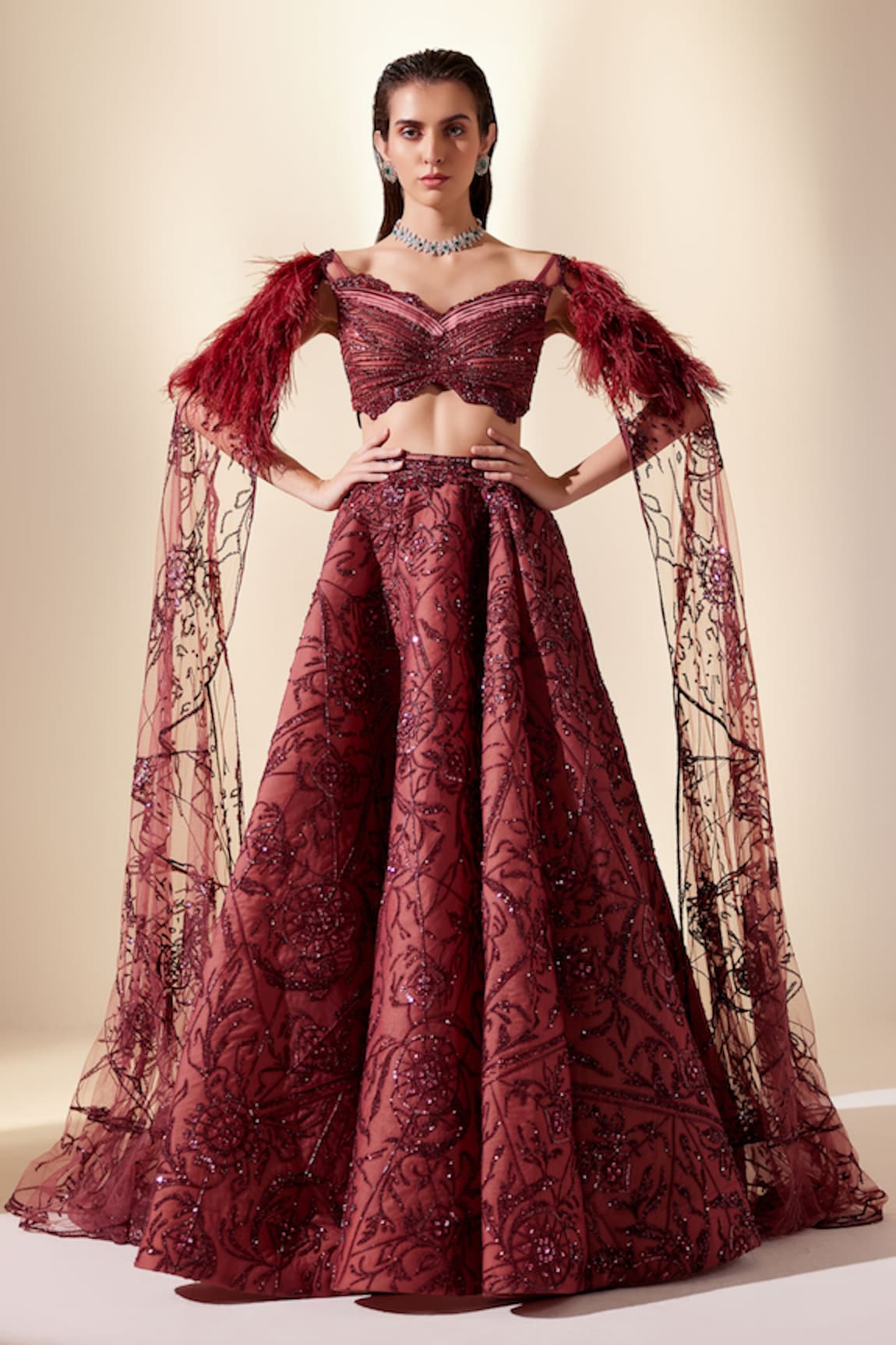 Adaara Couture Dewdrop Floral Embroidered Lehenga & Top Set