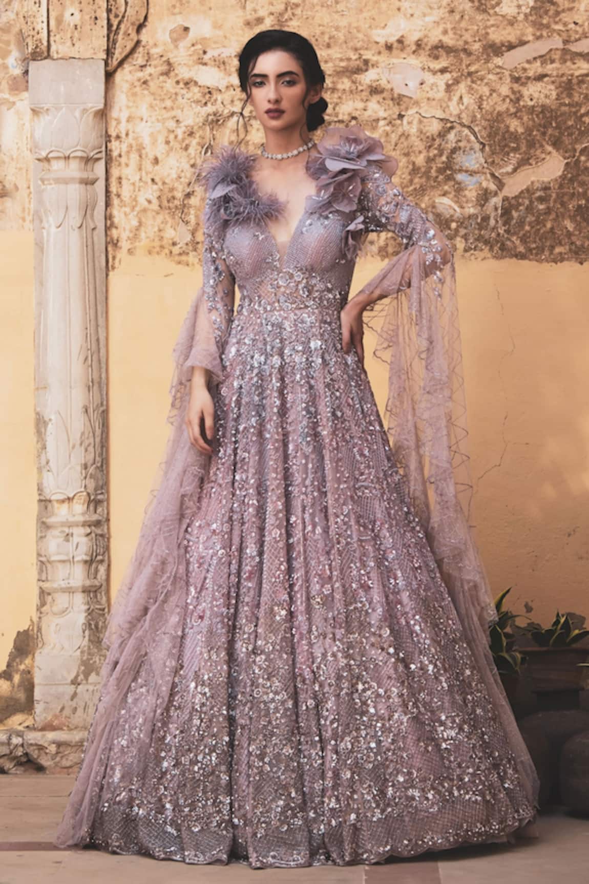 Presto Couture 3D Floral Applique Embroidered Gown