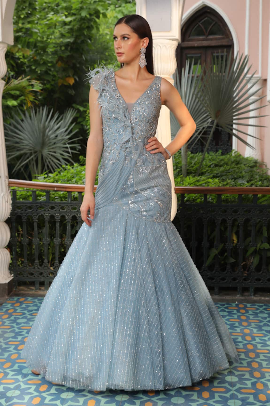 Presto Couture Bead Embroidered Fish Cut Gown 