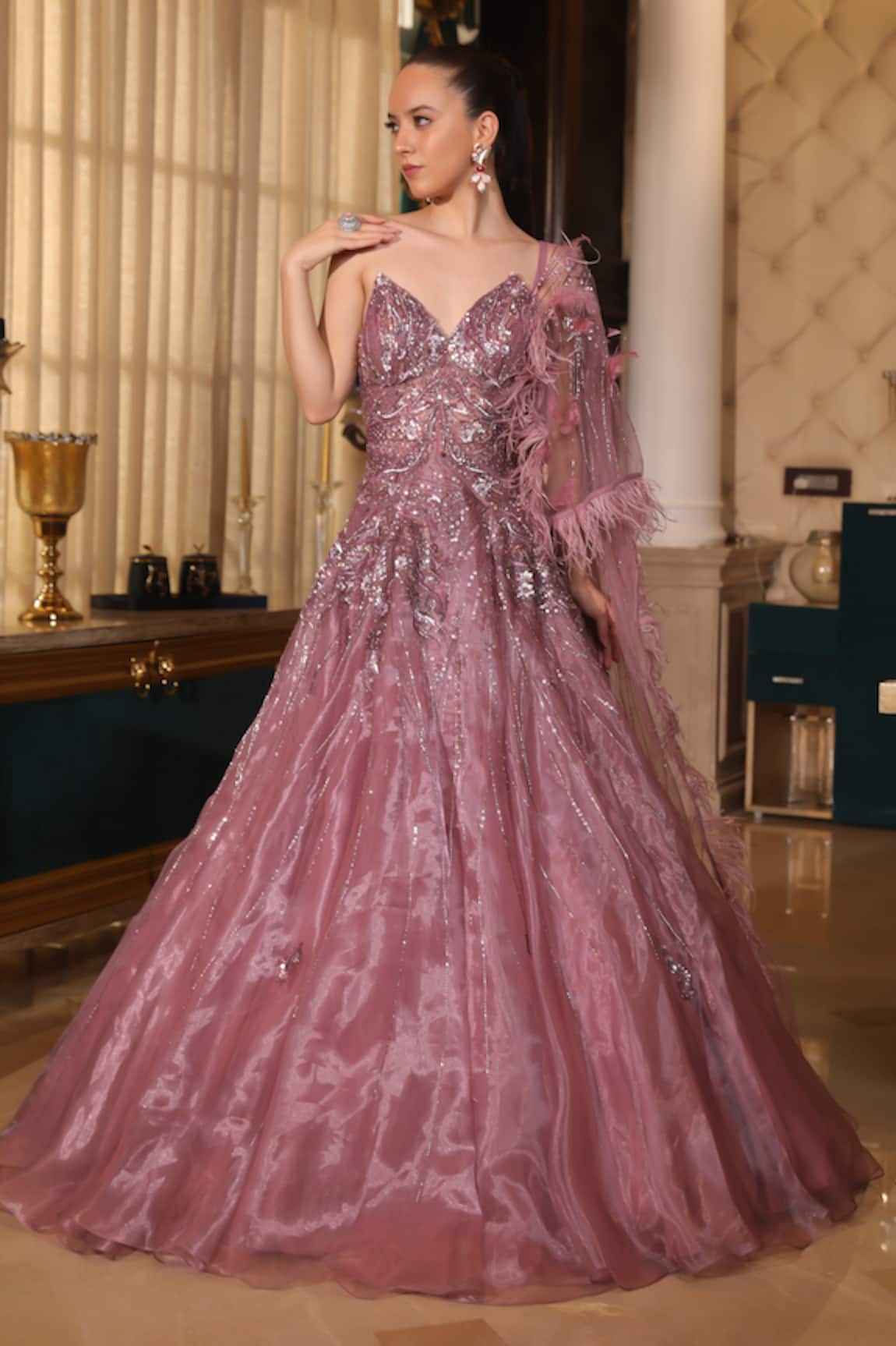 Presto Couture Silk Organza Embroidered Gown 