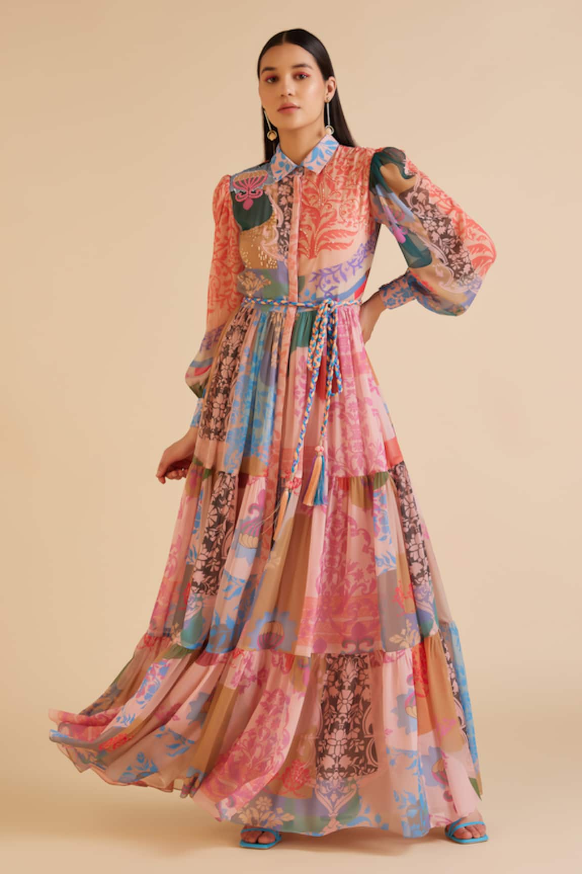 Pankaj & Nidhi Ornament Floral Print Dress
