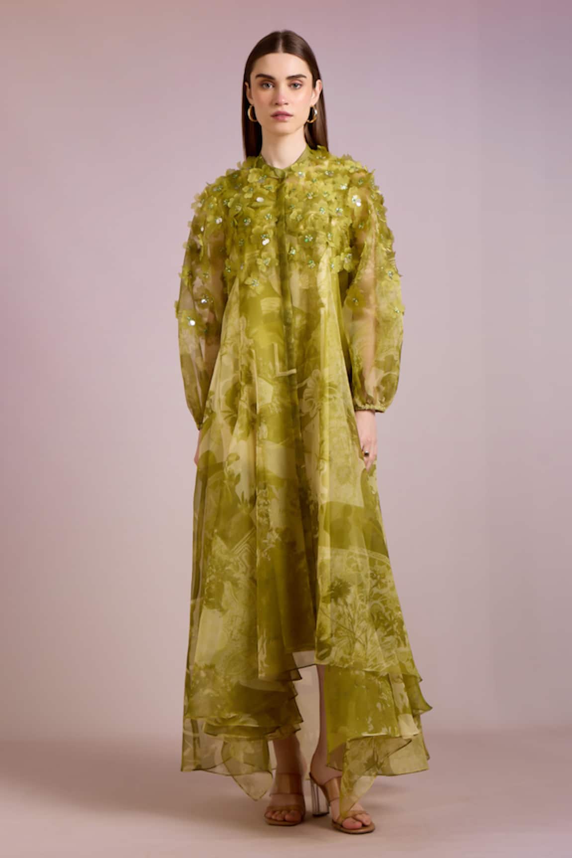 Pankaj & Nidhi Alba Tropical Print & Embellished High Low Dress With Inner