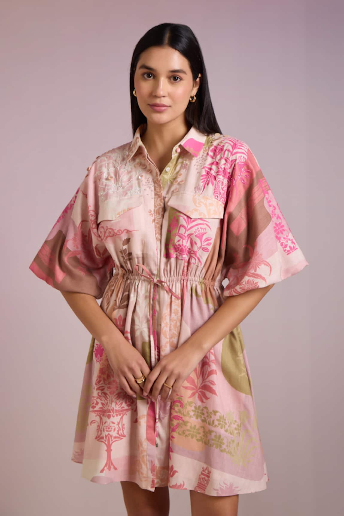 Pankaj & Nidhi Arch Folklore Bloom Print Short Shirt Dress