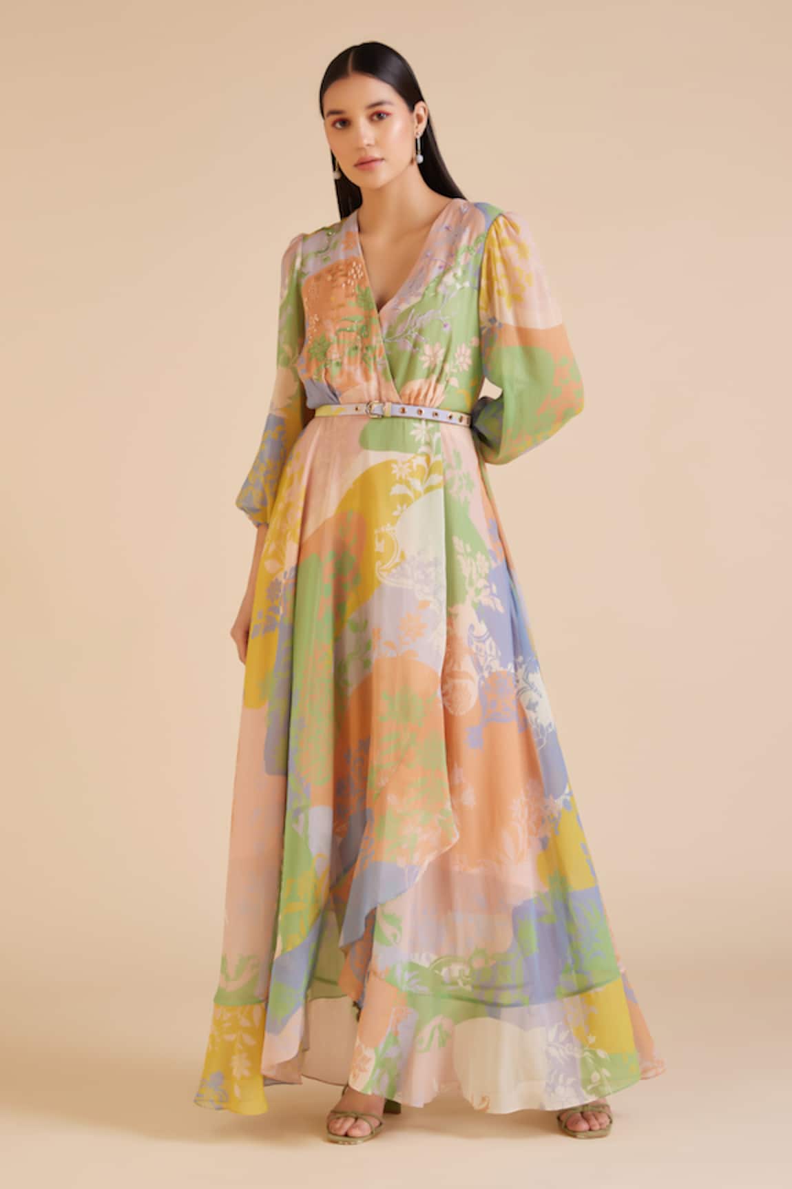 Pankaj & Nidhi Cusp Blossom Era Print Maxi Dress With Belt