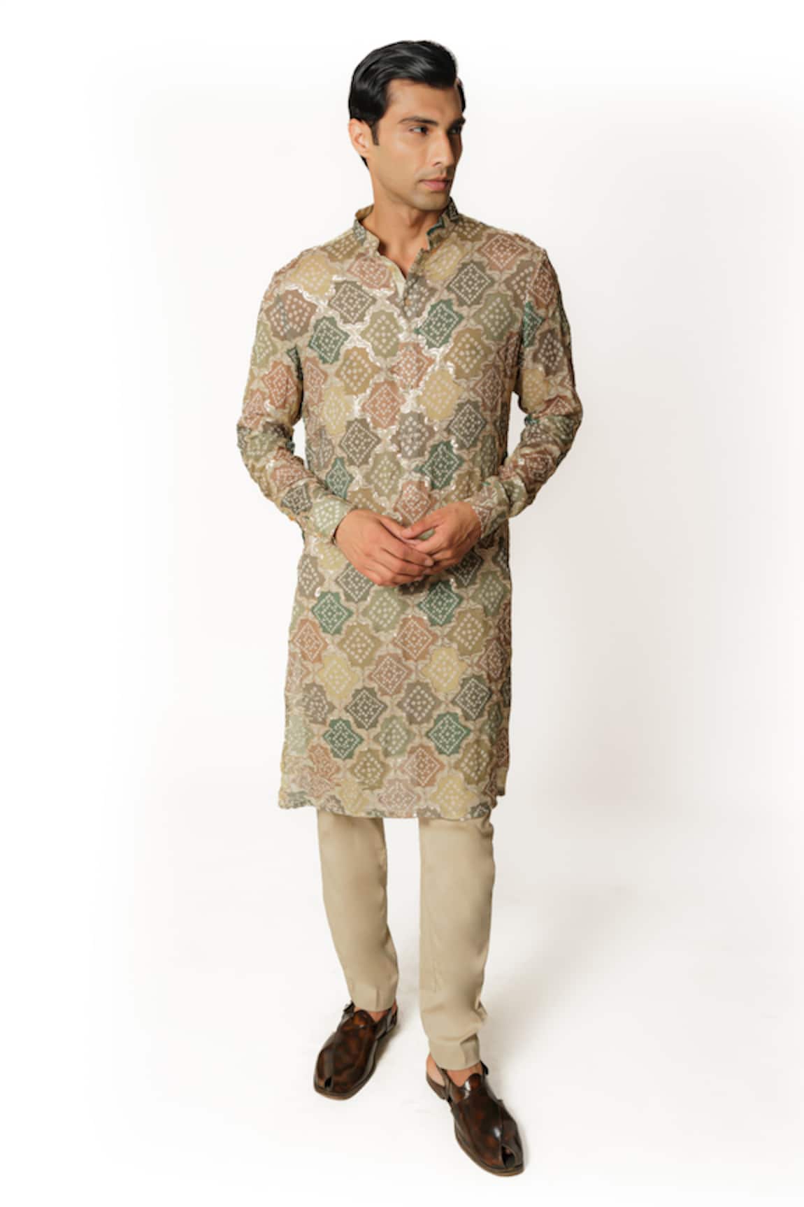 Rabani & Rakha Bandhani Pattern Embroidered Kurta & Pant Set