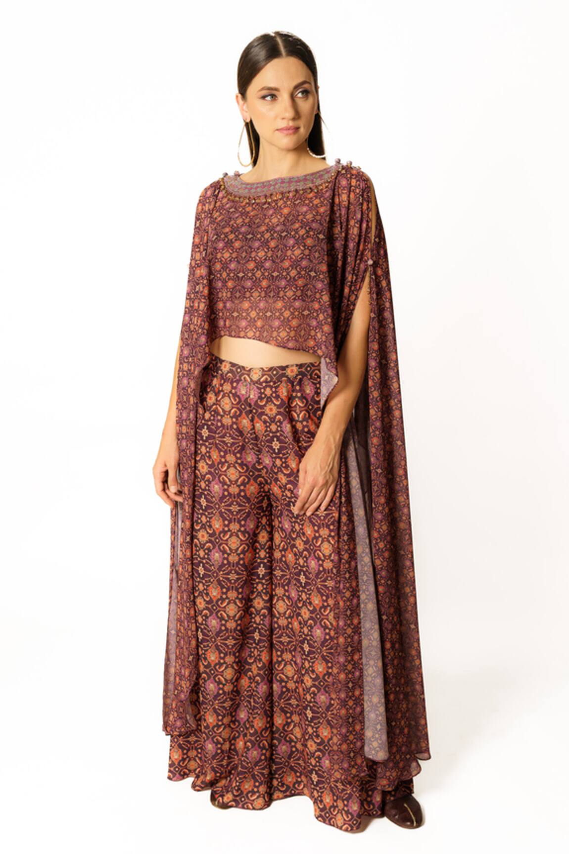 Rabani & Rakha Floral Print Cape & Palazzo Set
