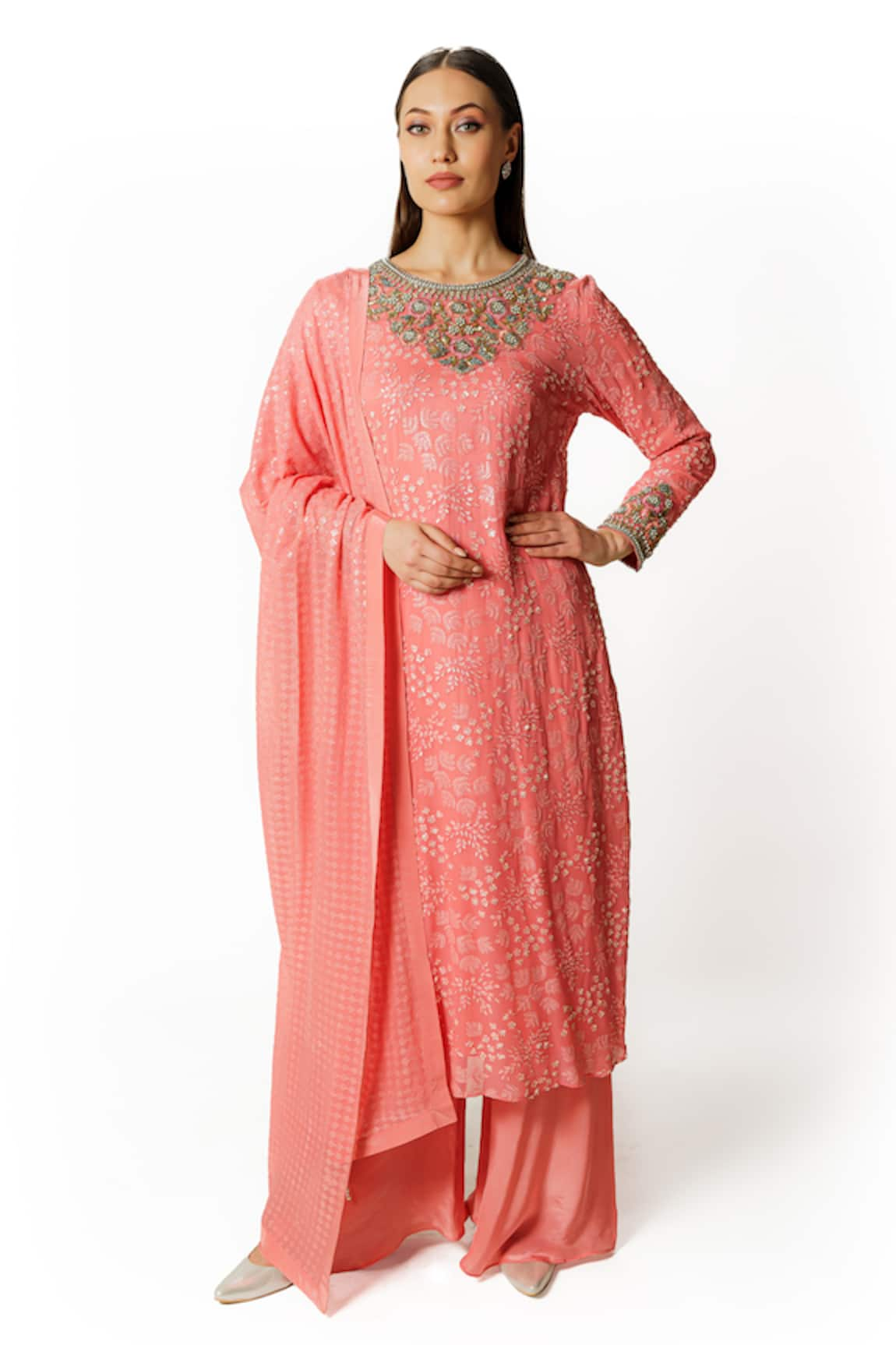 Rabani & Rakha Sequin Embroidered Kurta Palazzo Set