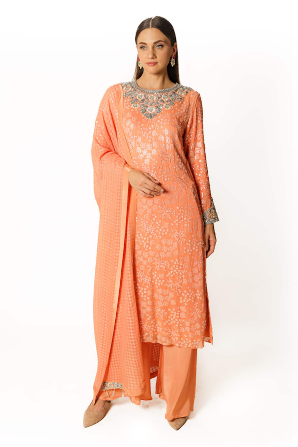 Rabani & Rakha Cutdana Embroidered Kurta Palazzo Set