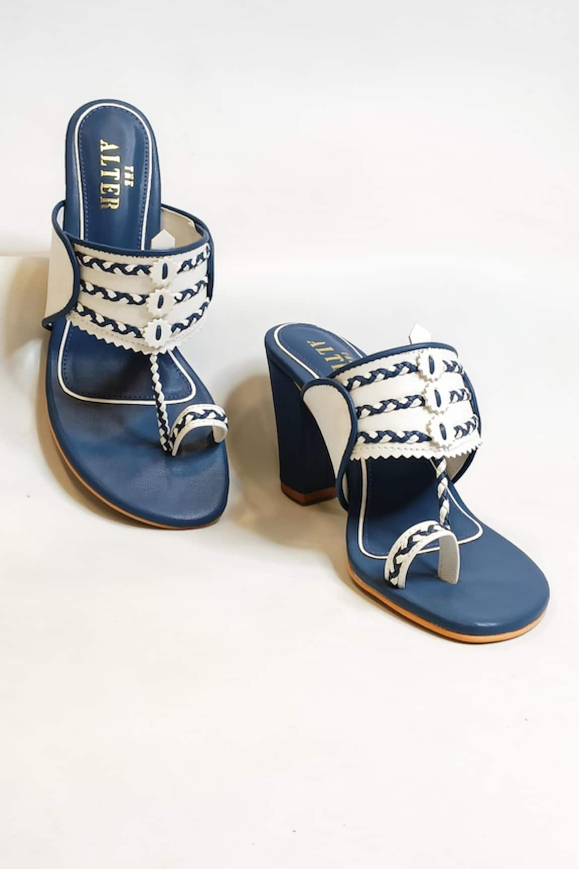 THE ALTER Myra Thread Embroidered Slip-On Kolhapuri Block Heels