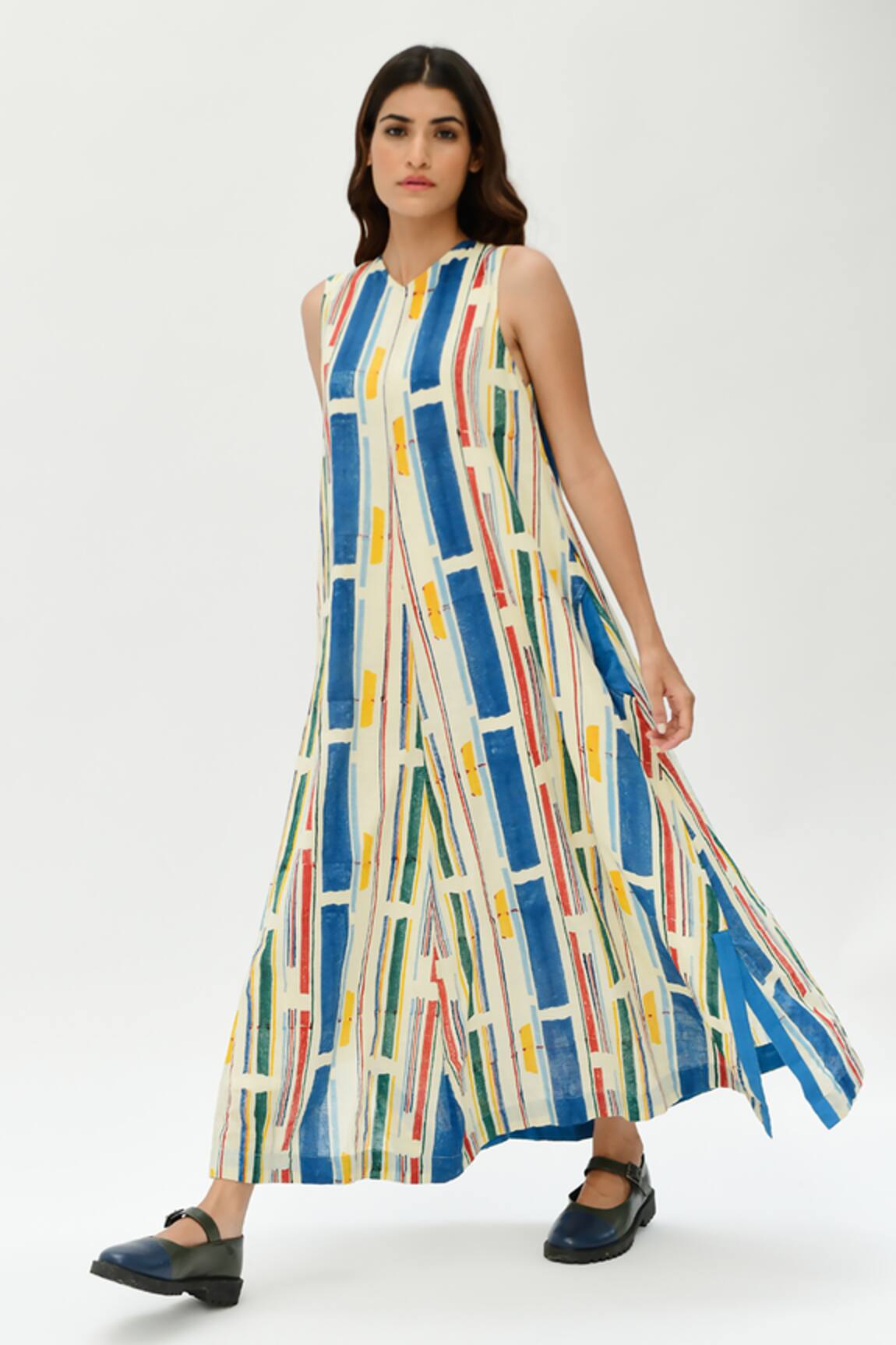 Rias Jaipur Stripe Print Dress 
