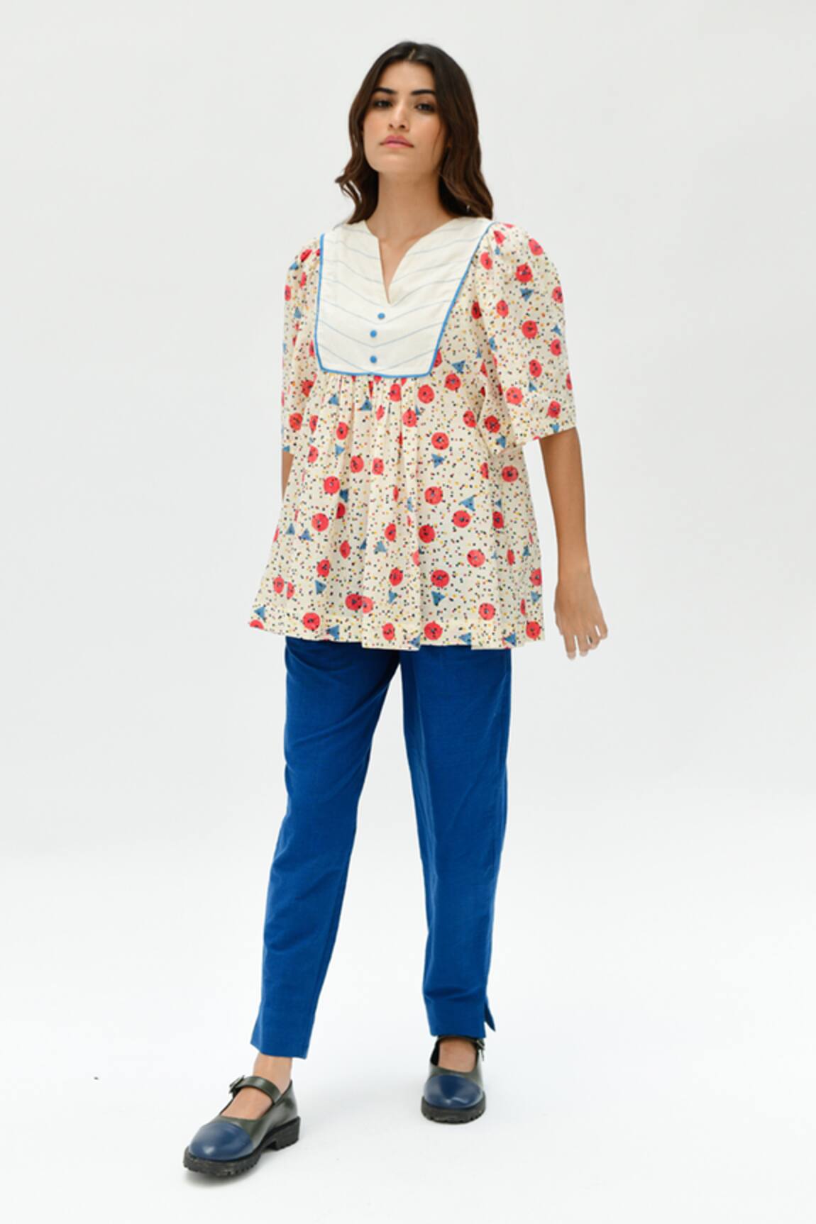 Rias Jaipur Printed Dot Work Top 