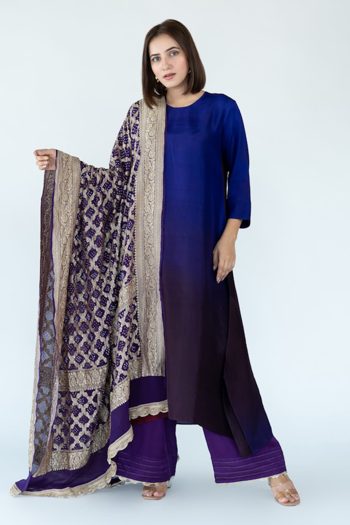 Meghna Panchmatia Ombre Kurta With Zari Banarasi Dupatta