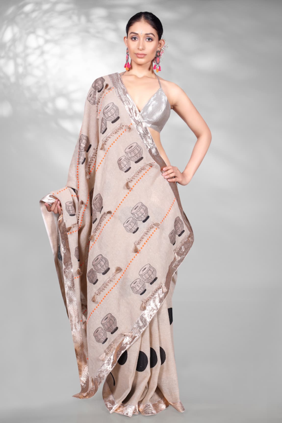 Anita Kanwal Block Printed Saree With Unstitched Blouse Piece