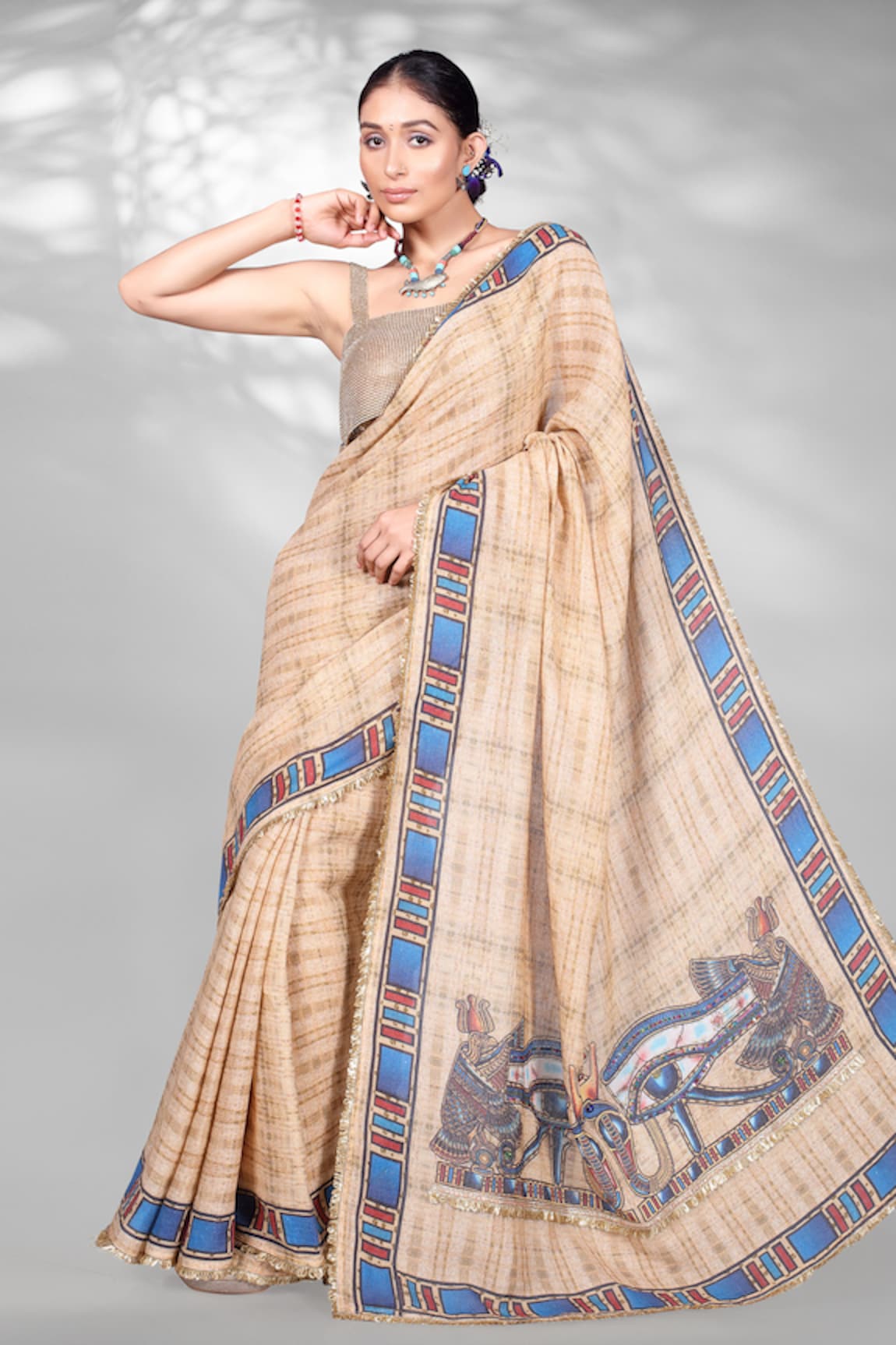 Anita Kanwal Egyptian Digital Print Saree With Unstitched Blouse Piece