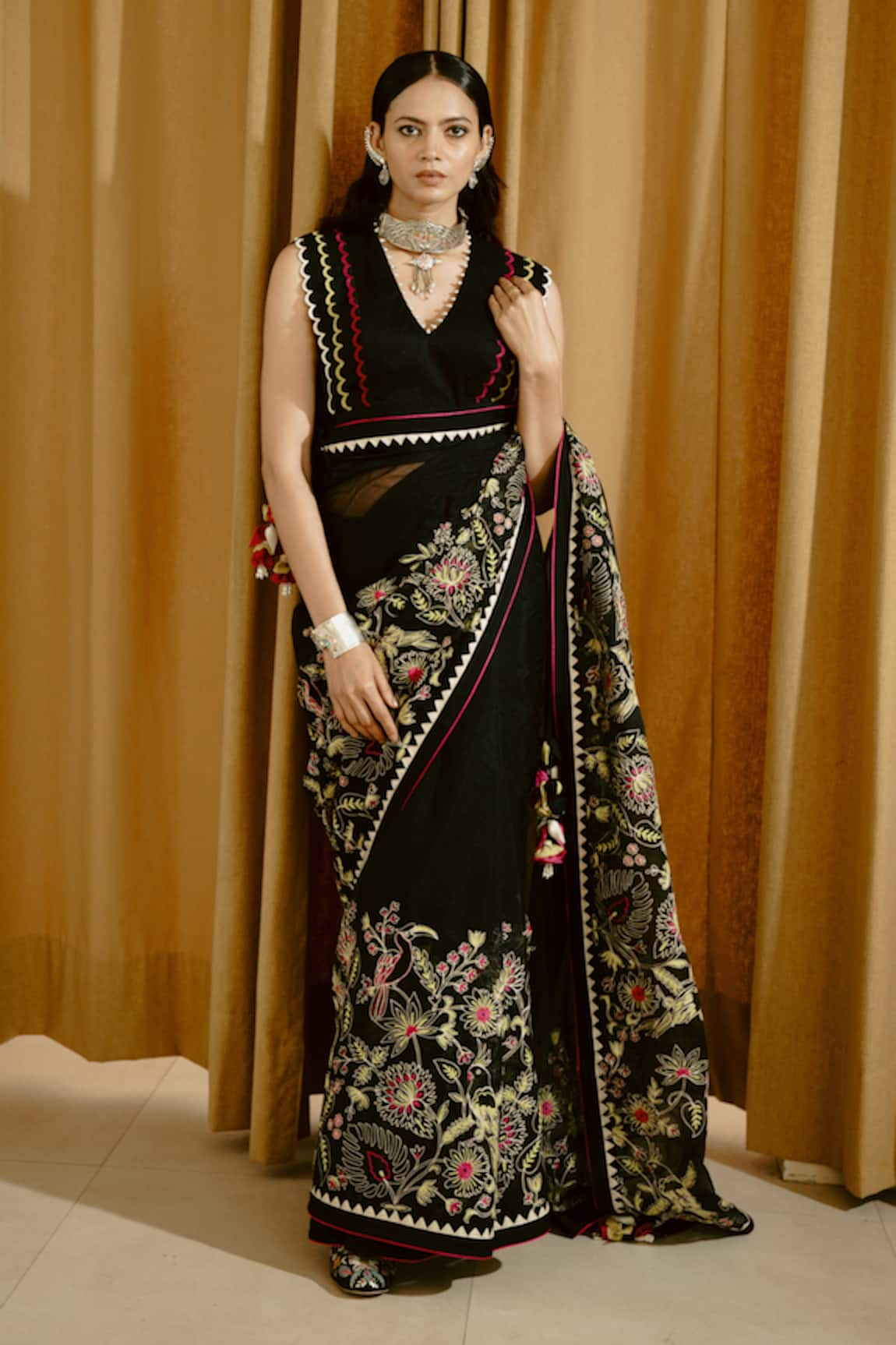 WABI SABI BY ANSHUM-RITESH The Night Garden Aari Embroidered Saree With Blouse