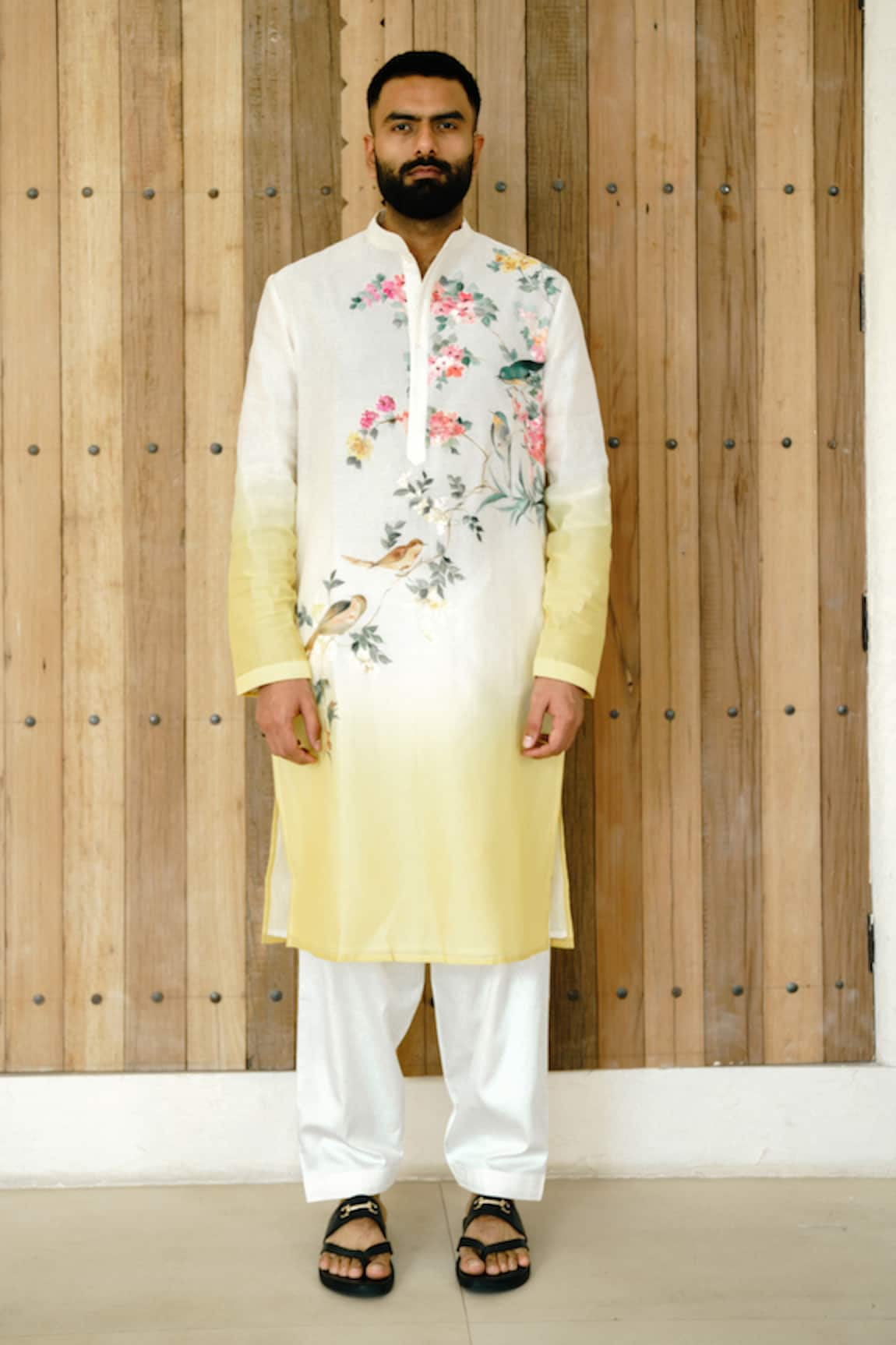 WABI SABI BY ANSHUM-RITESH Spring Sparrow Hand Painted Kurta Set