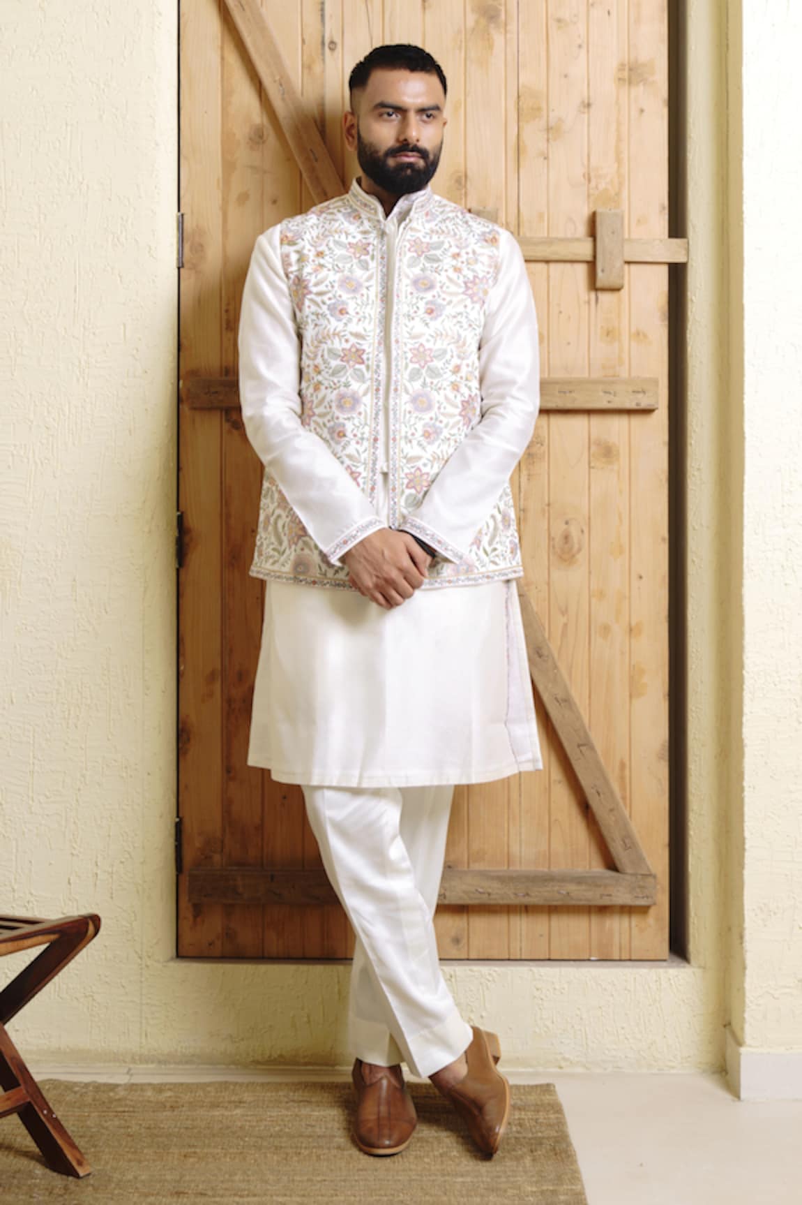 WABI SABI BY ANSHUM-RITESH Floral Odyssey Embroidered Bundi & Kurta Set