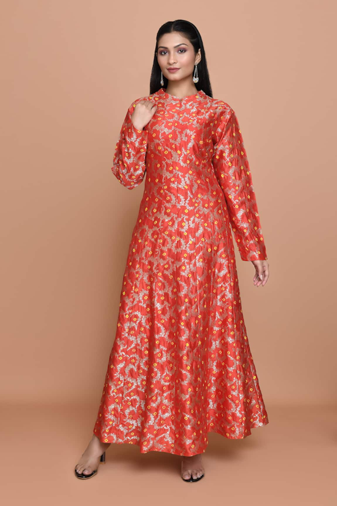 Pinki Sinha Bandhani Banarasi Floral Jaal Pattern Anarkali