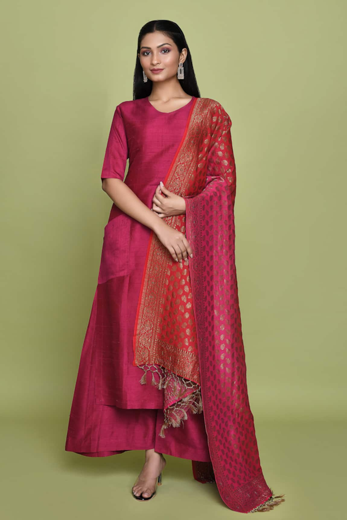 Pinki Sinha Silk Palazzo Set With Woven Dupatta