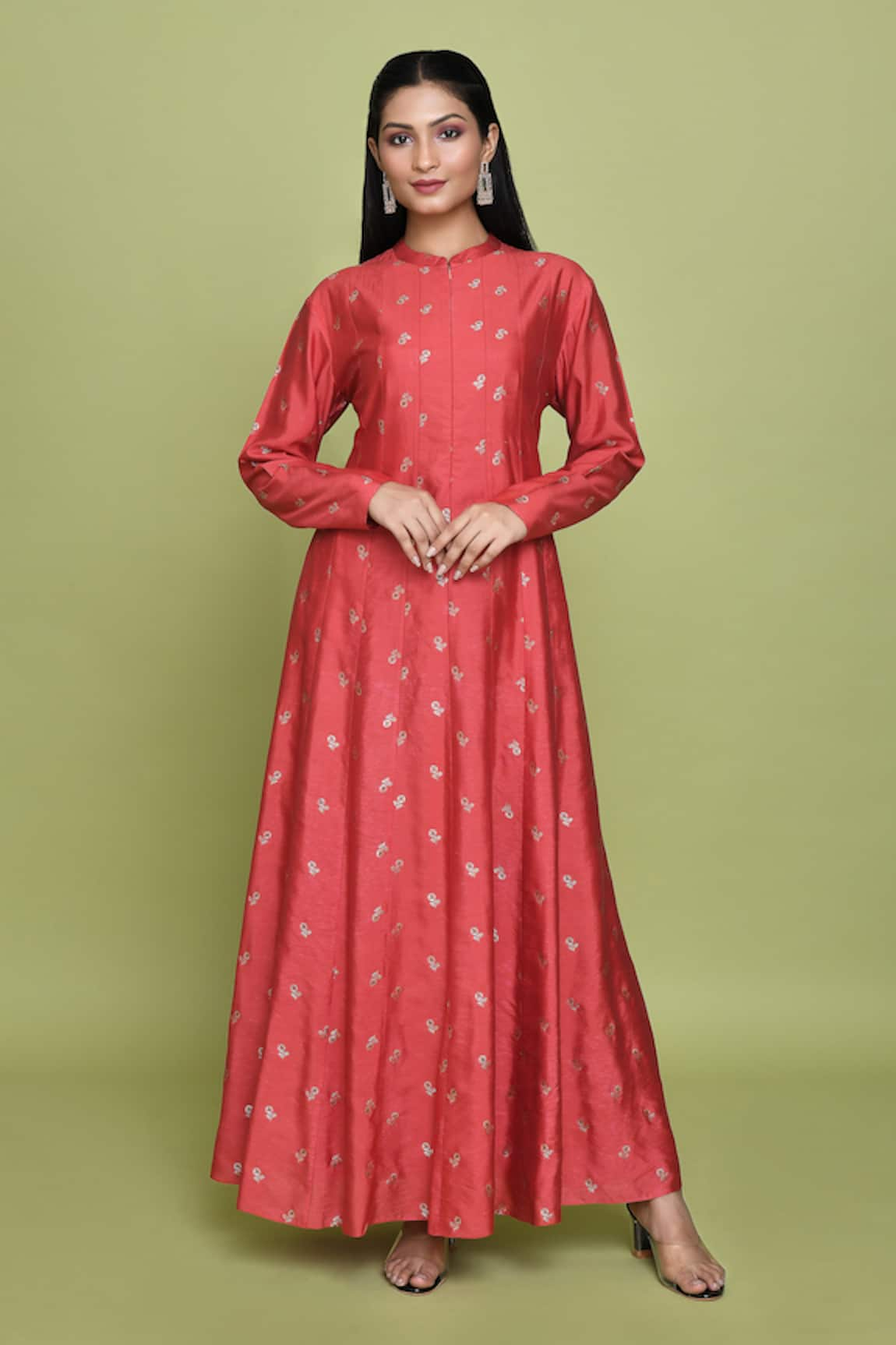 Pinki Sinha Floral Woven Mandarin Collared Anarkali