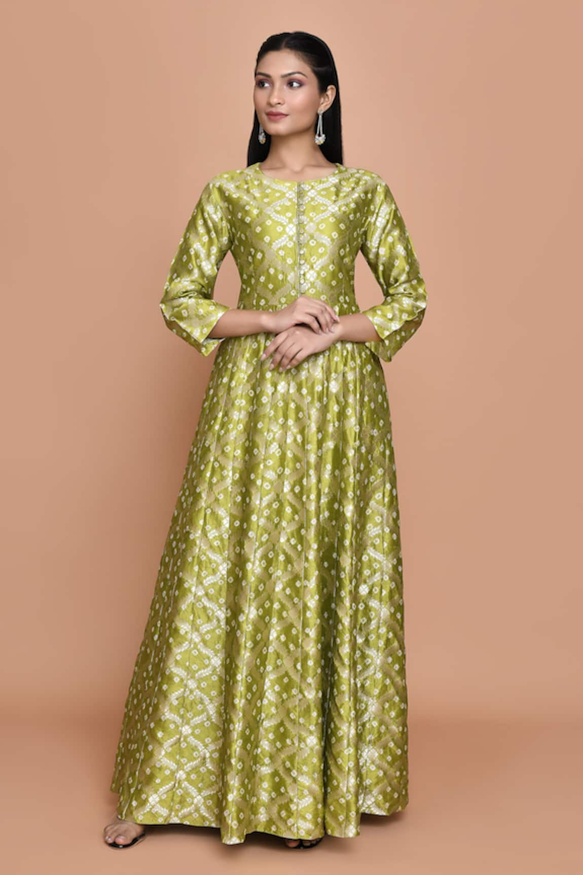 Pinki Sinha Floral Jaal & Bandhani Woven Anarkali