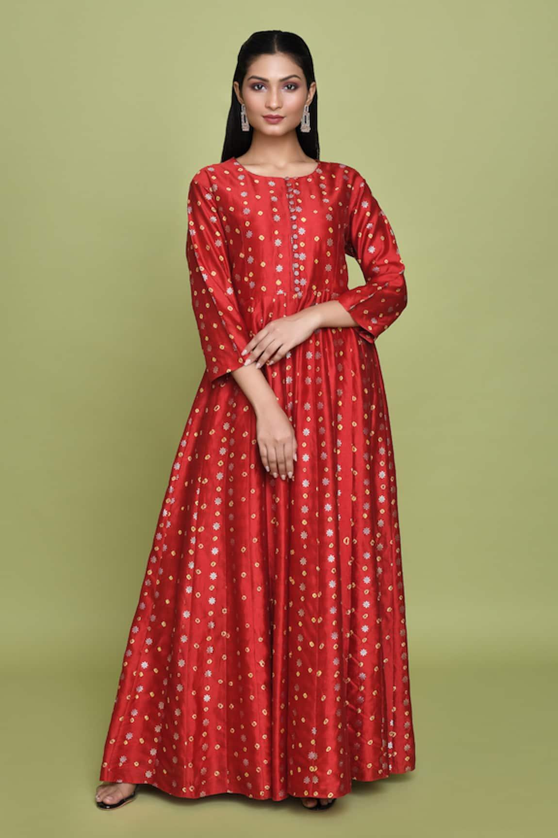 Pinki Sinha Floral Jaal & Bandhani Woven Pattern Anarkali