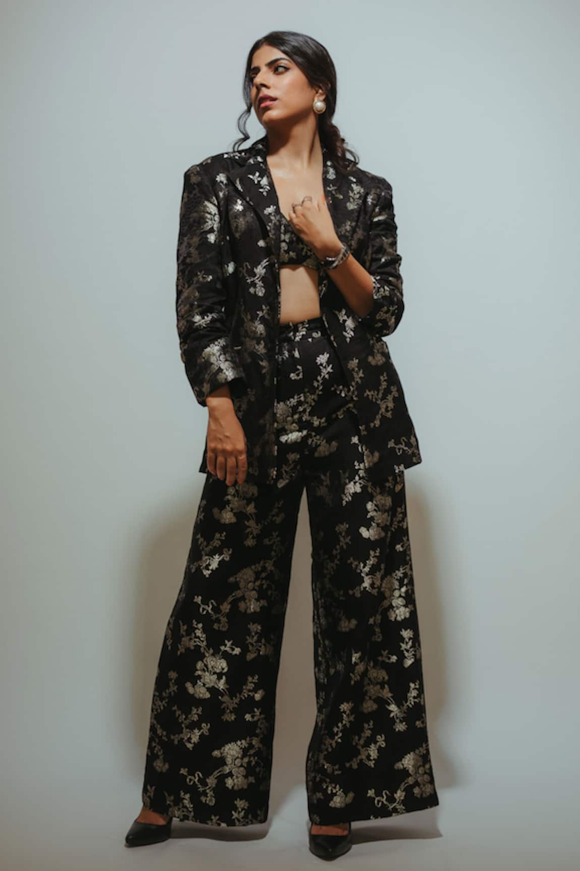 Paulmi and Harsh Floral Jaal Woven Blazer Pant Set