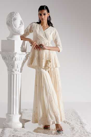 Preevin Geometric Acrylic Mirror Embroidered Angrakha Set