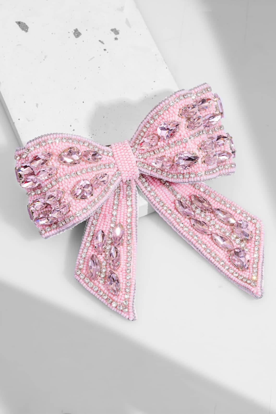 Hair Drama Co Crystal & Bead Encrusted Hair Bow Barrette Clip