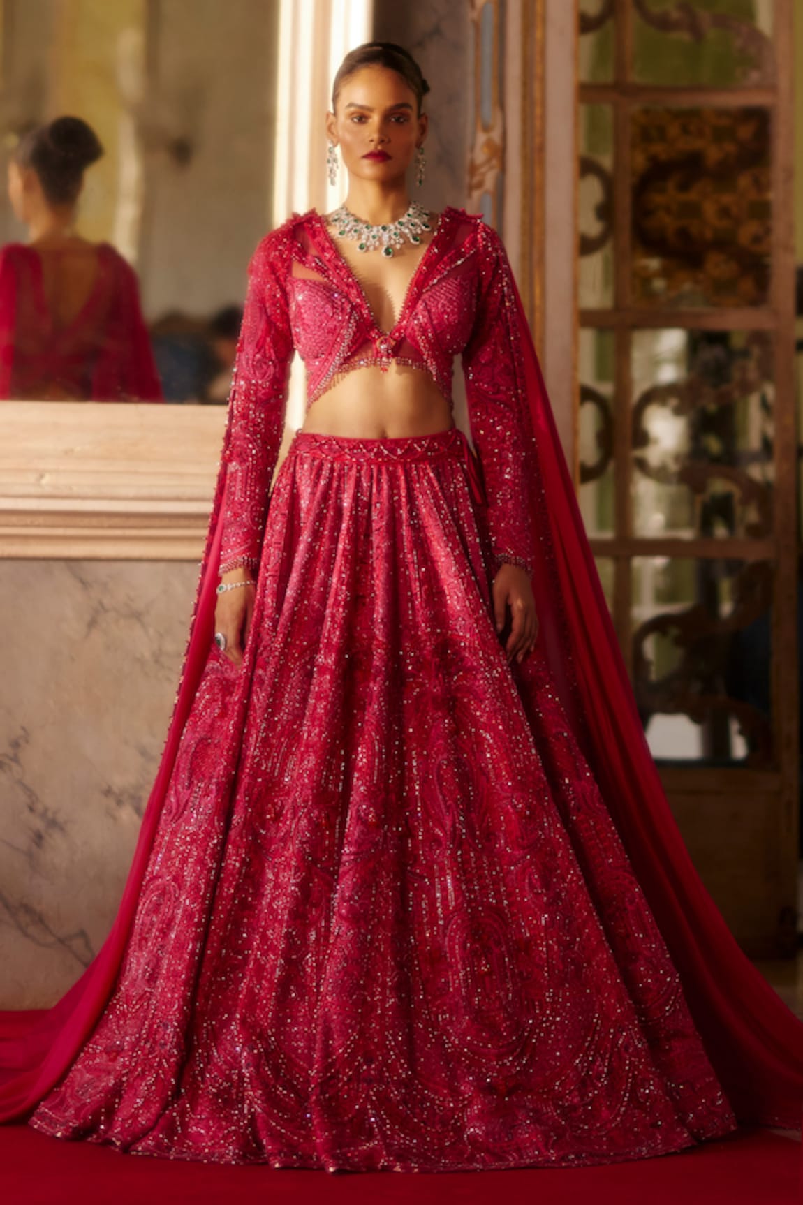 EEKSHA Swarovski Embellished floral Bridal Lehenga Set