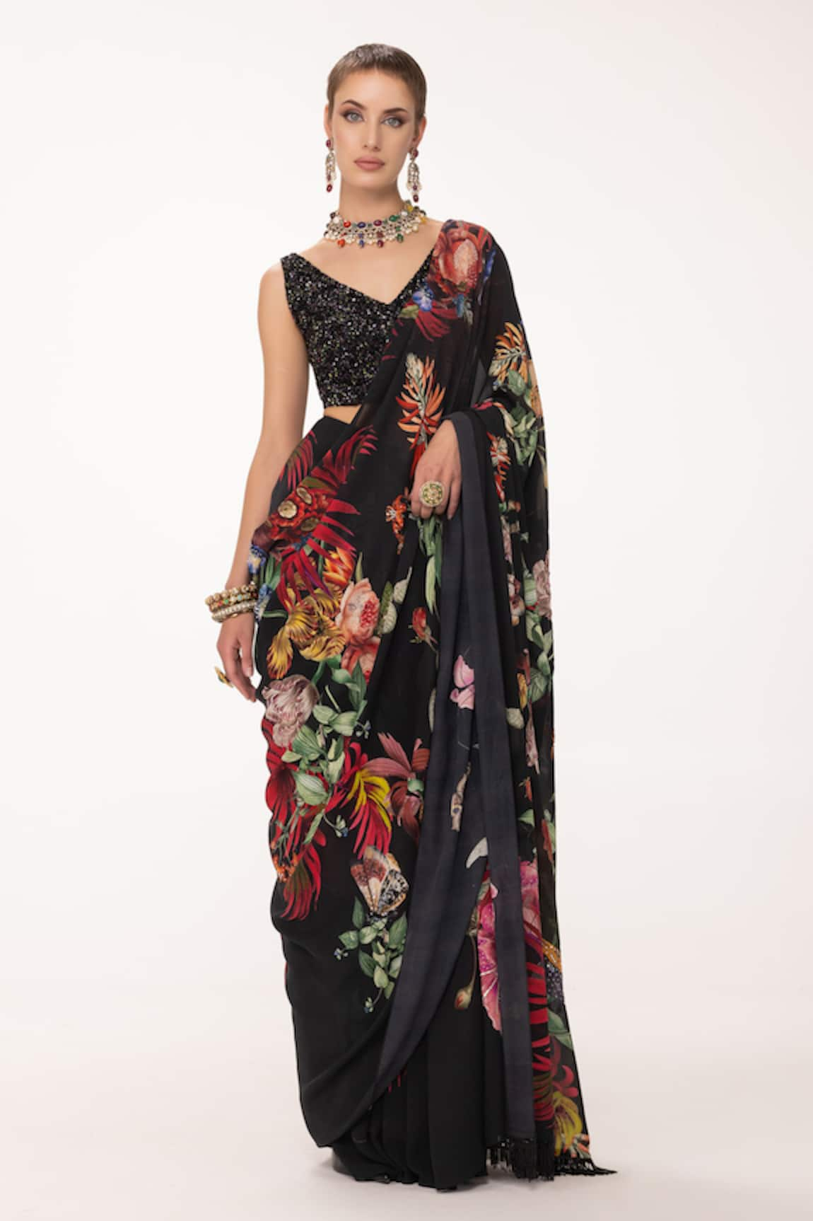 EEKSHA Floral Print Saree With Blouse