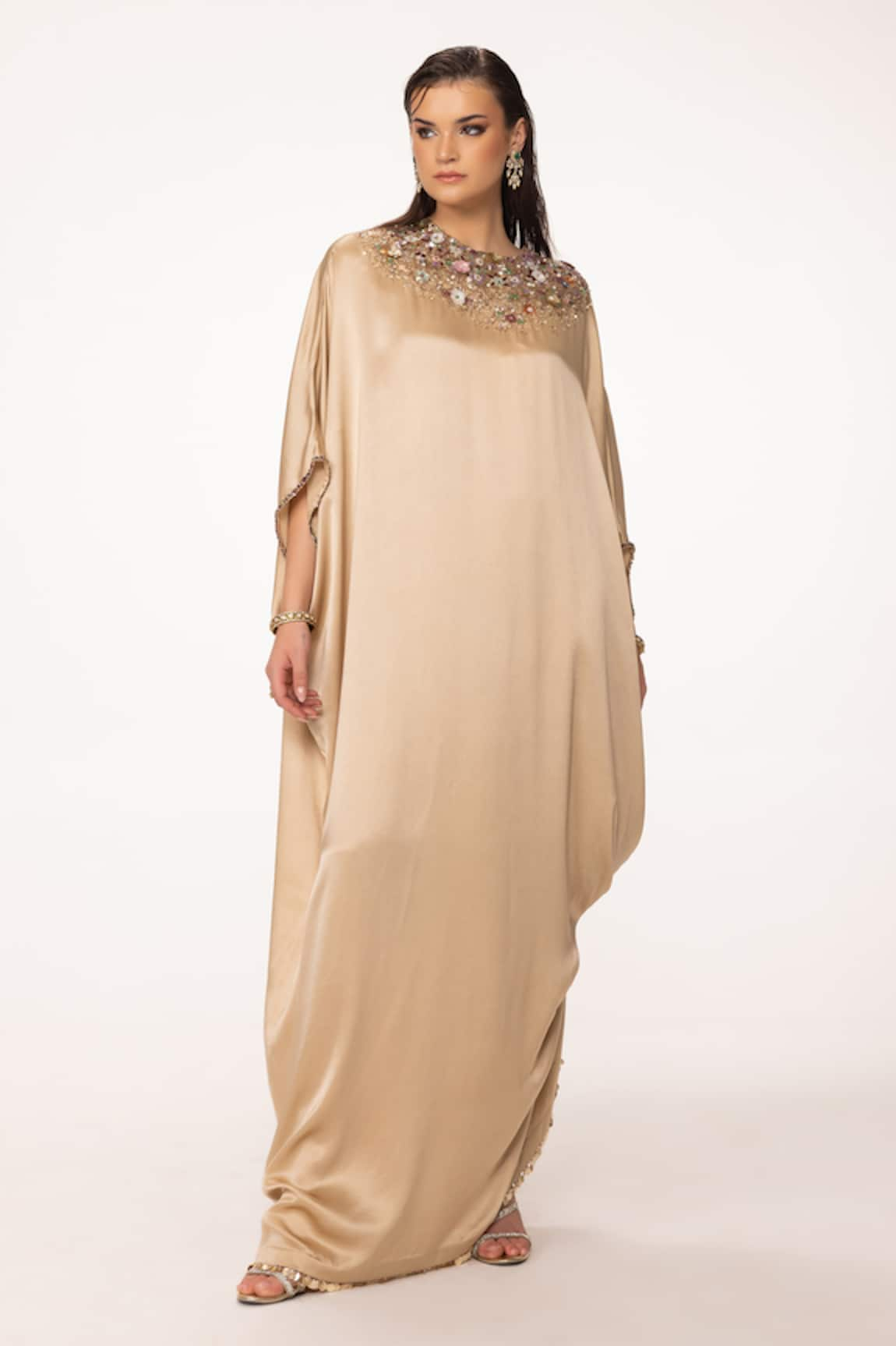 EEKSHA Sequin Applique Embroidered Kaftan Dress