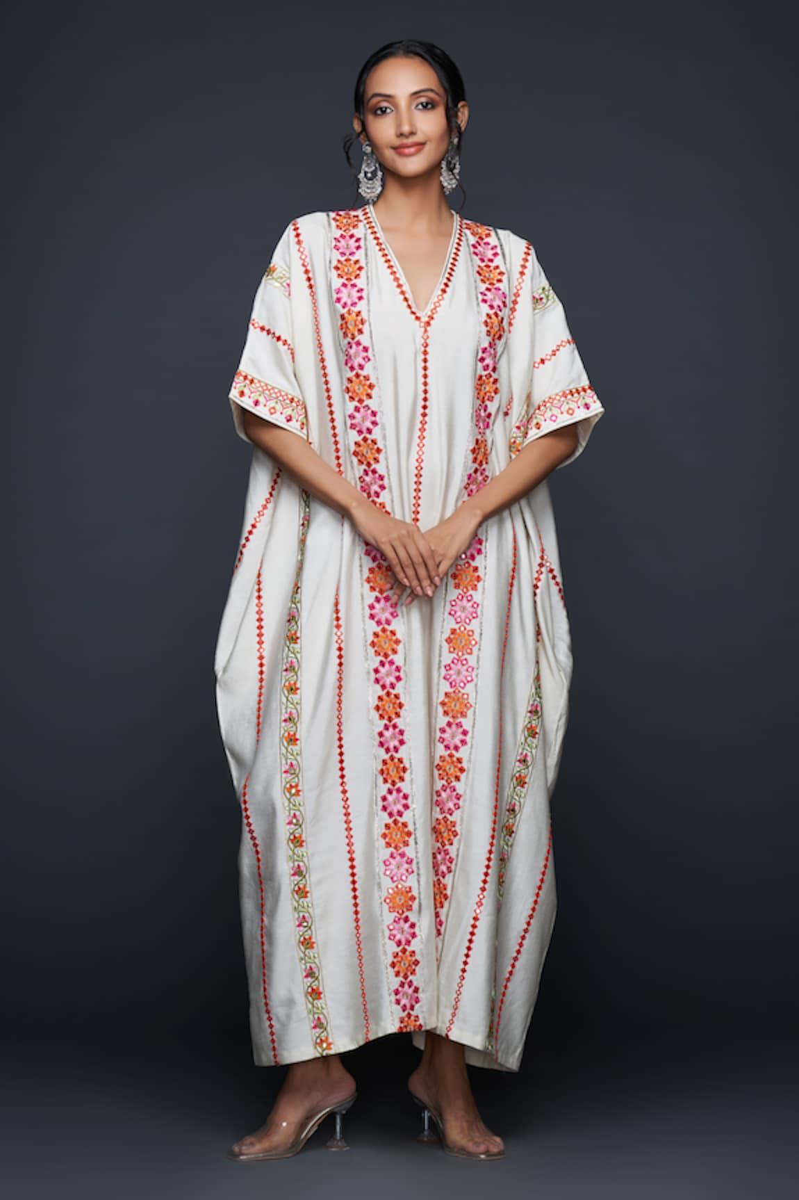 Gulabo by Abu Sandeep Gulbahar Vine Thread & Mirror Embroidered Kaftan