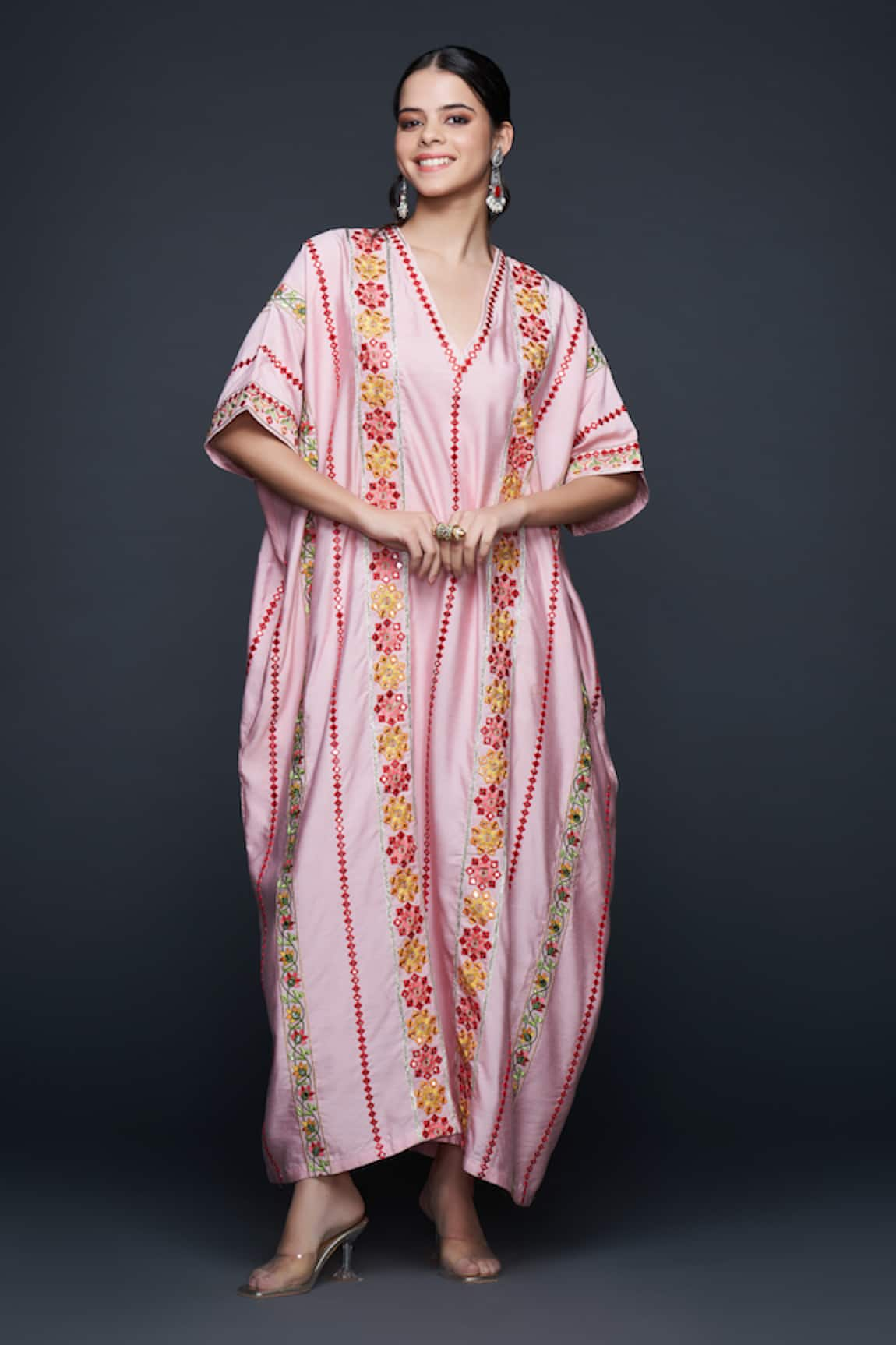 Gulabo by Abu Sandeep Gullista Vine Thread & Mirror Embroidered Kaftan