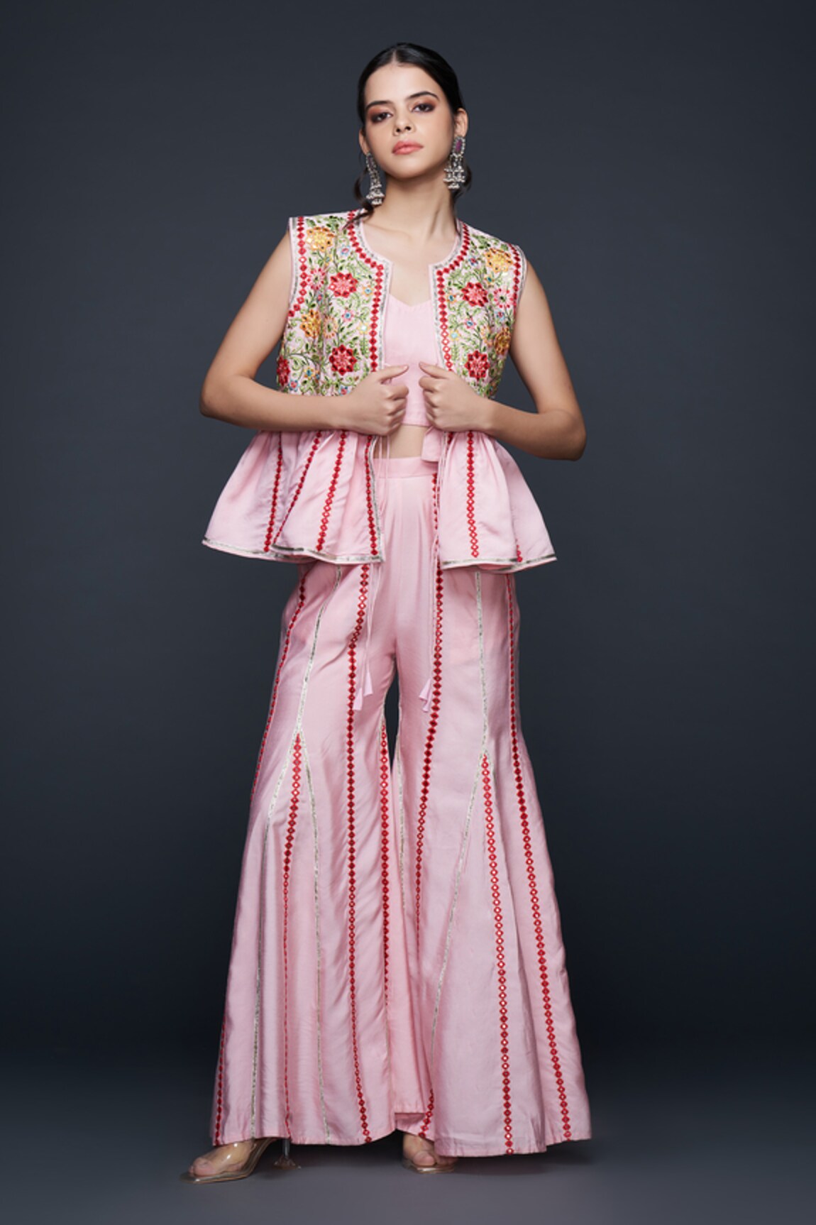 Gulabo by Abu Sandeep Garden Thread & Mirror Embroidered Gilet Top