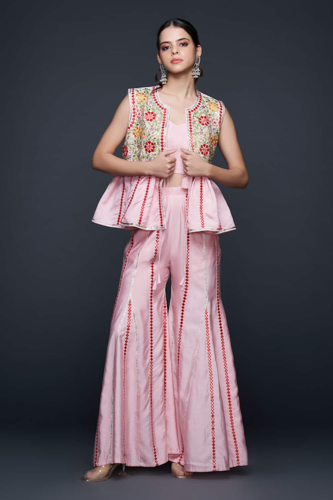 Gulabo by Abu Sandeep Mirrorwork Stripe Flared Pant