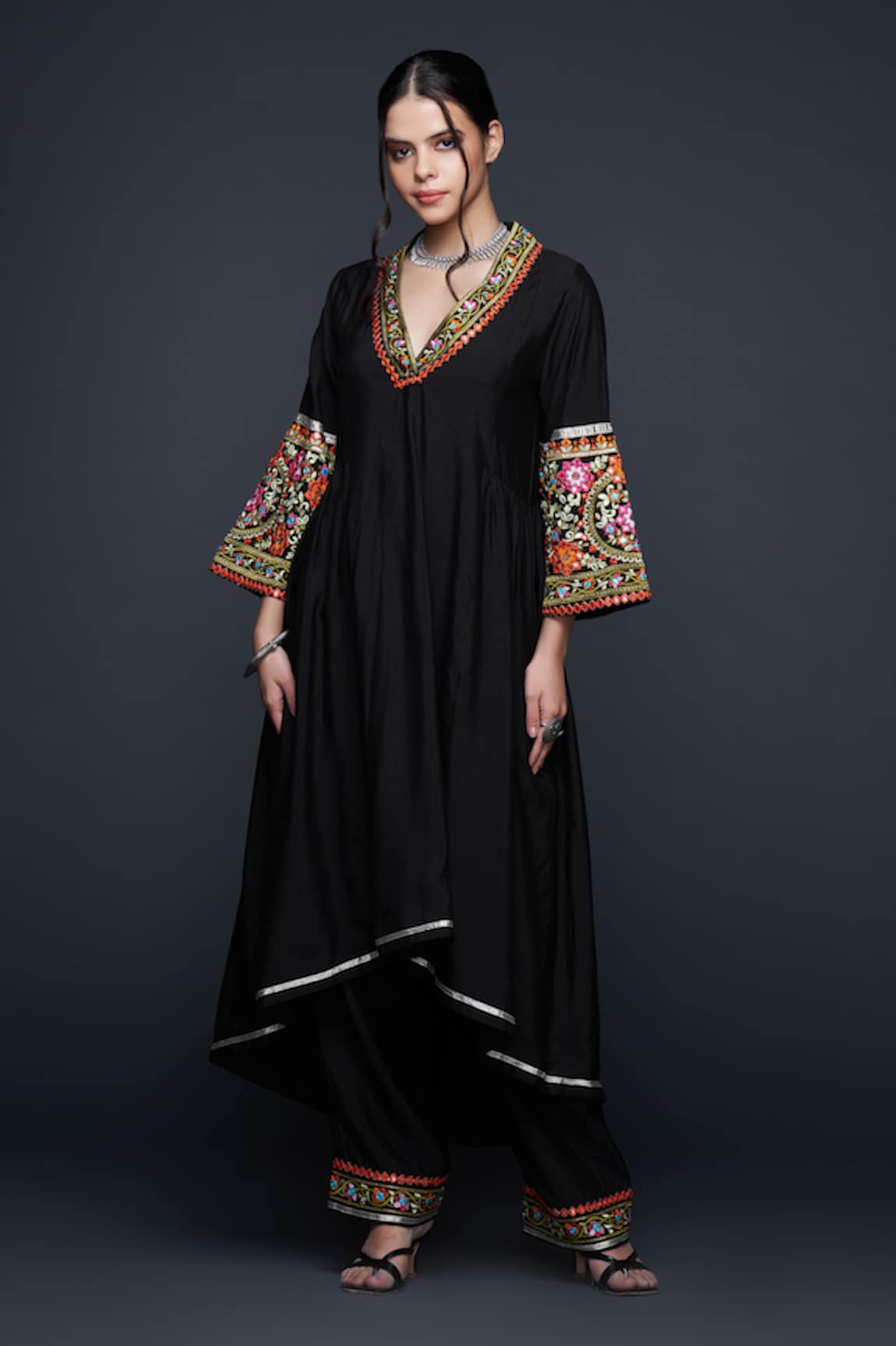 Gulabo by Abu Sandeep Placed Floral Embroidered High-Low Tunic