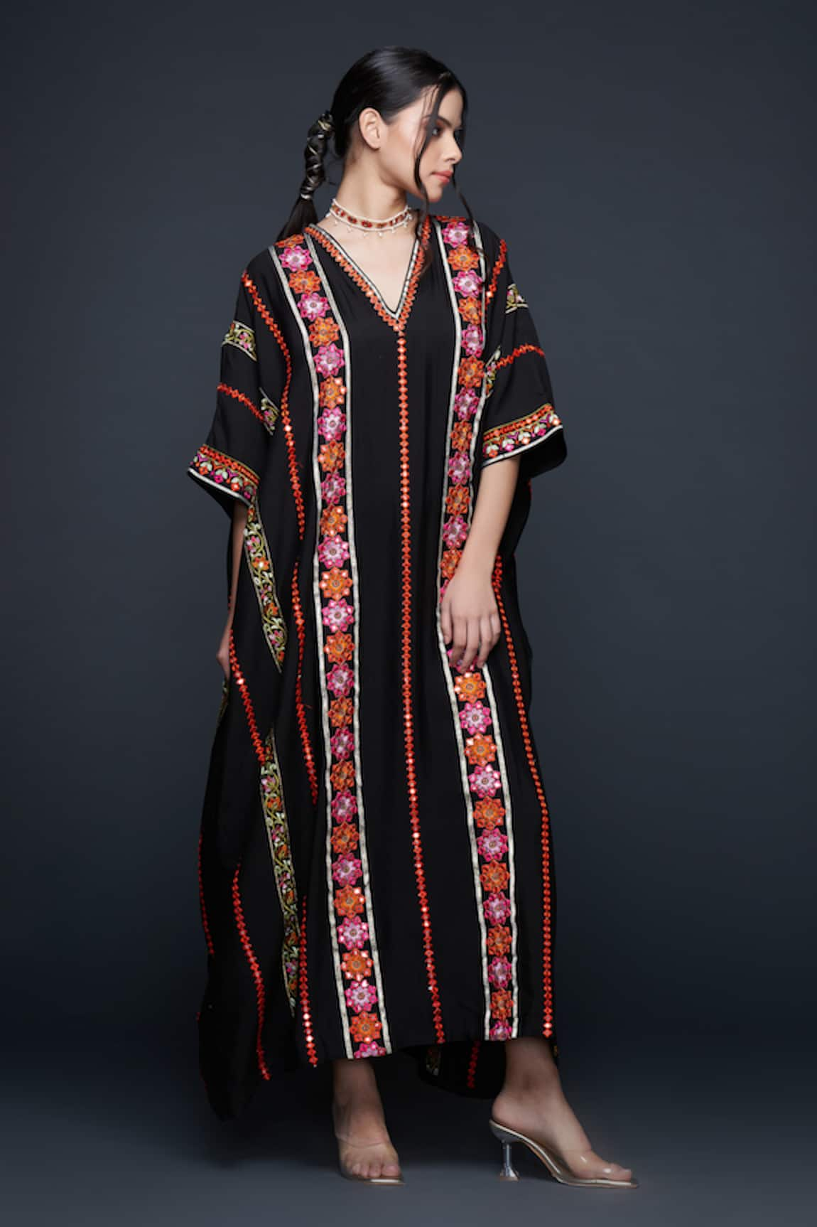 Gulabo by Abu Sandeep Floral Stripe Embroidered Kaftan