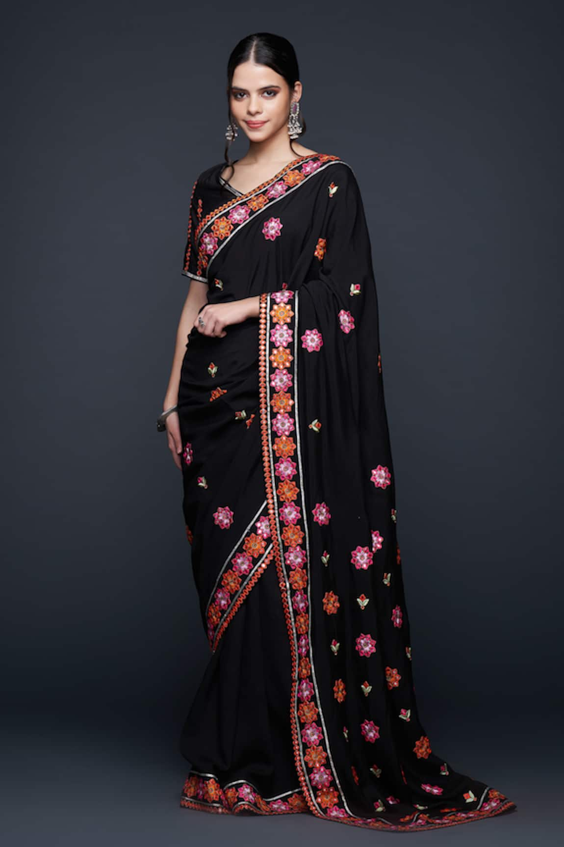 Gulabo by Abu Sandeep Mirrorwork Floral Embroidered Saree