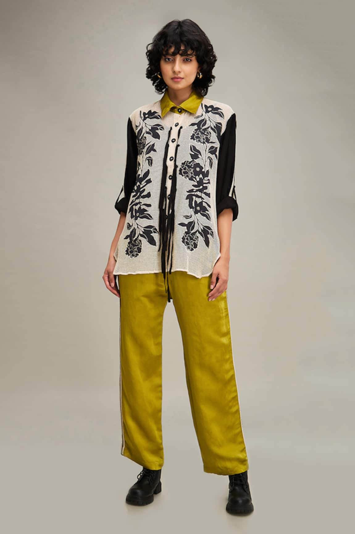 Soup by Sougat Paul Zinnia Floral Applique Embroidered Shirt & Pant Set