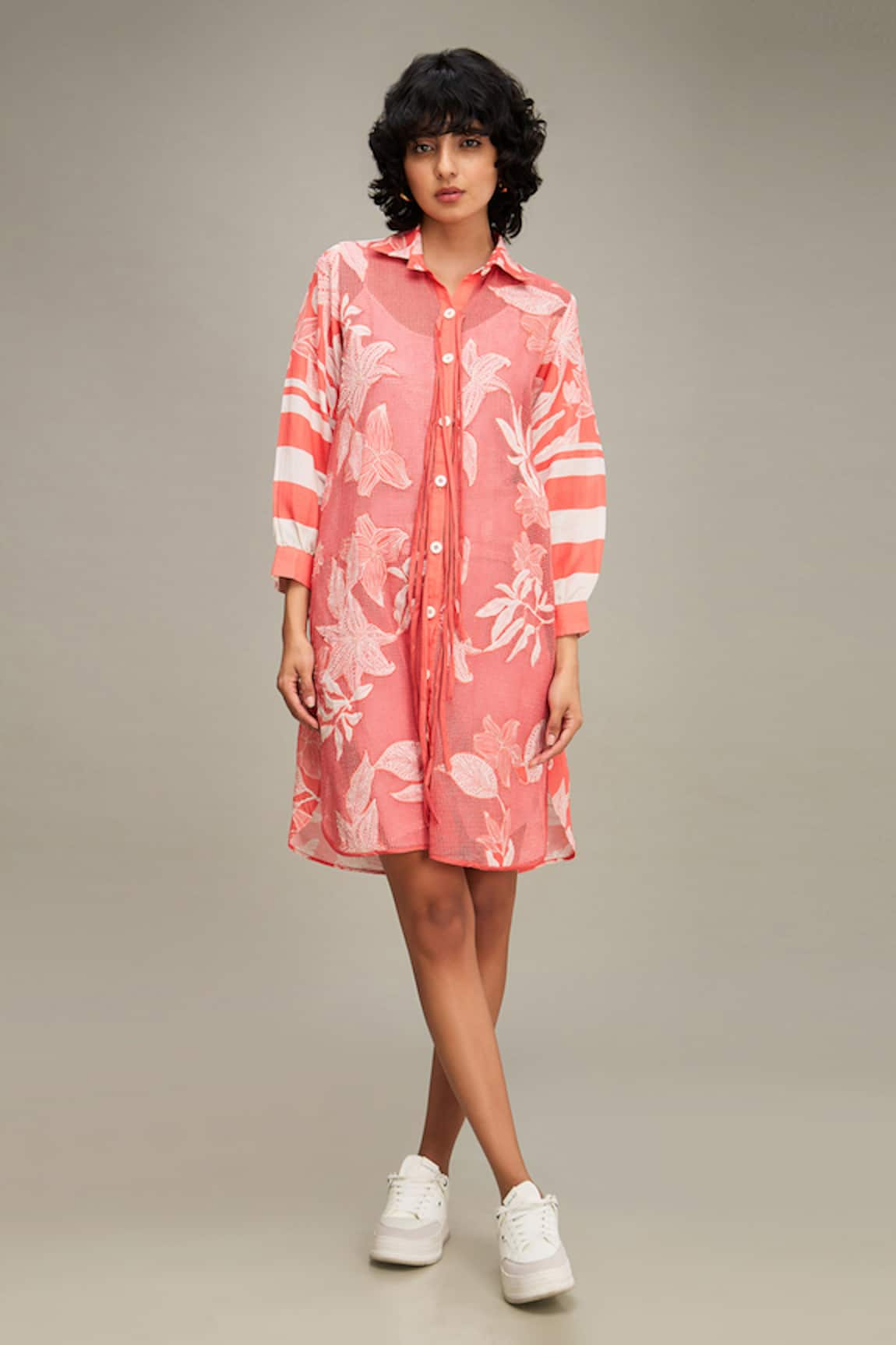 Soup by Sougat Paul Ahyana Floral Applique Embroidered Shirt Dress